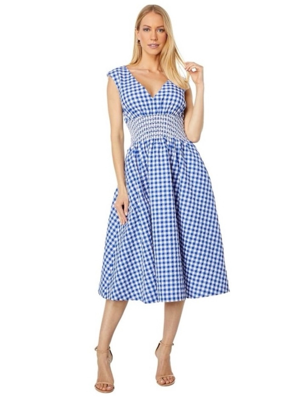 KATE SPADE Women's gingham smocked waist midi dress💙💙